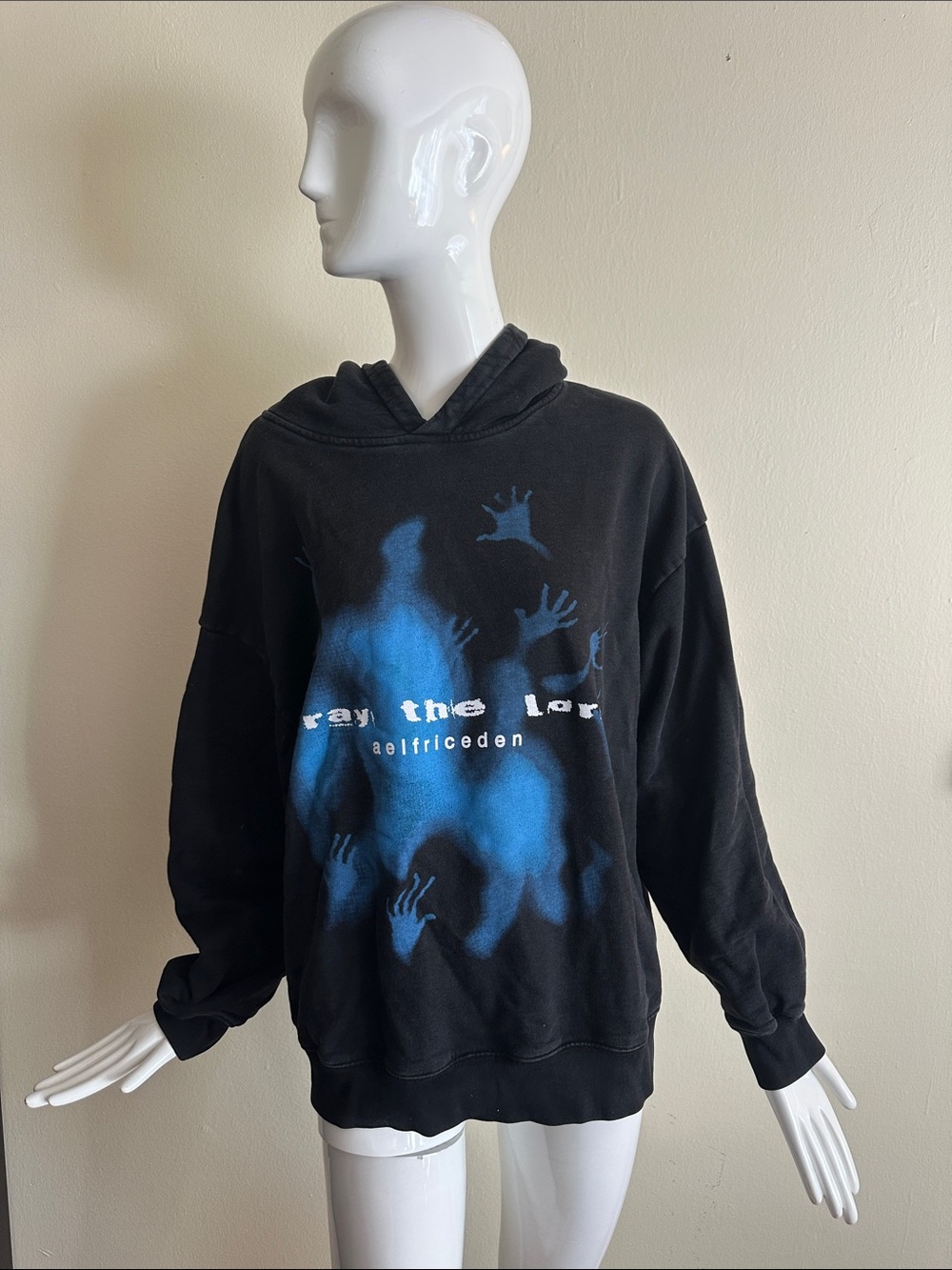 Aelfric Eden Black Hoodie with Blue Graphic Hands Print